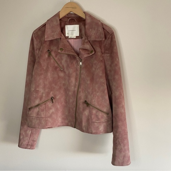 ANTHROPOLOGIE Lucy Pink Suede Tie Dye Moto Jacket - Picture 7 of 8